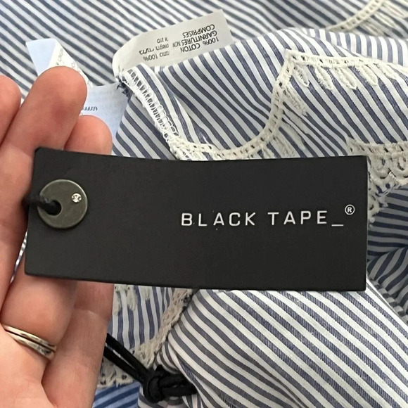 NWT BLACK TAPE_/ 100% cotton baby doll blouse/ White & blue stripes/ Size US L - Picture 8 of 14